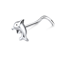 Dolphin Shaped Silver Curved Nose Stud NSKB-80